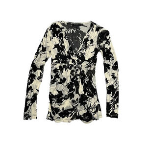 Karen Kane Mesh Fairy Babydoll V Neck Sleeve Shirt Top Large Black A003681